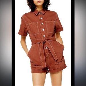 TOP SHOP - Vintage Style Rust Utility Denim Romper